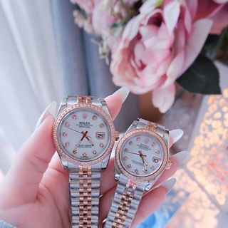 ĐỒNG HỒ NAM NỮ CAO CẤP ROLXE DÂY THÉP DEMI HỒNG MẶT XÀ CỪ KÍNH SAPHIRE VIỀN HỘT