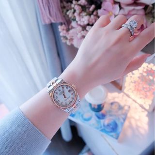 ĐỒNG HỒ NAM NỮ CAO CẤP ROLXE DÂY THÉP DEMI HỒNG MẶT XÀ CỪ KÍNH SAPHIRE VIỀN HỘT
