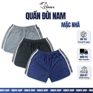 Quần đùi lưới nam VINAFA mặc nhà form thoải mái, Quần đùi cotton trơn mặc ngủ QĐ12
