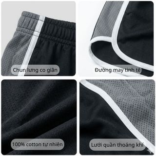 Quần đùi lưới nam VINAFA mặc nhà form thoải mái, Quần đùi cotton trơn mặc ngủ QĐ12
