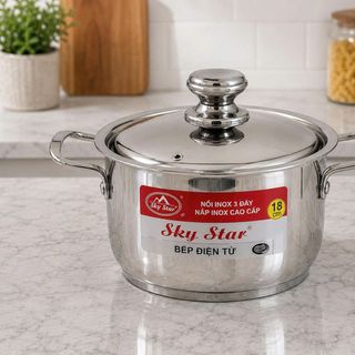 NỒI INOX 3 ĐÁY NẮP INOX CAO CẤP 18cm SKY STAR