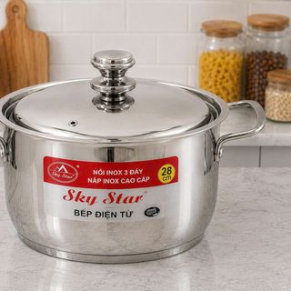NỒI INOX 3 ĐÁY NẮP INOX CAO CẤP 28cm SKY STAR