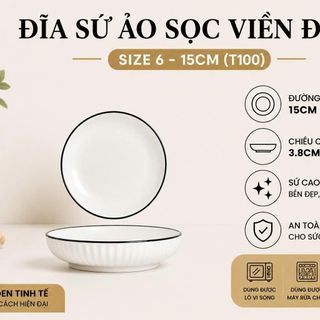 ĐĨA SỨ ẢO SỌC VIỀN ĐEN SIZE 6 - 15CM (T100)