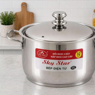 NỒI INOX 3 ĐÁY NẮP INOX CAO CẤP 32cm SKY STAR