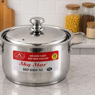 NỒI INOX 3 ĐÁY NẮP INOX CAO CẤP 26cm SKY STAR