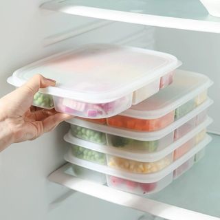 Hộp Đựng Thực Phẩm 6 Ngăn Có Nắp Đậy Kín – Khay Trữ Đông Rau Củ Thịt Cá Xếp Chồng Tiện Lợi GD005