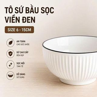TÔ SỨ BẦU SỌC VIỀN ĐEN SIZE 6 - 15CM (T60)