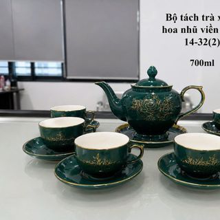 BỘ BÌNH TRÀ XANH HOA NHŨ VIỀN VÀNG 14-32(2) 700ML