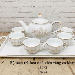 BỘ BÌNH TRÀ NHỦ HOA VIỀN VÀNG KÈM KHAY 317-2 (L8-74)
