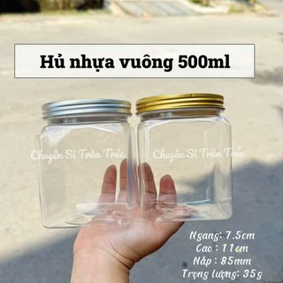 Hủ nhựa vuông 500ml nắp nhôm