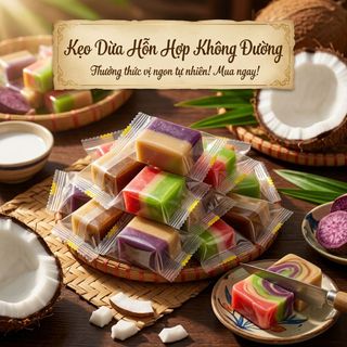 KẸO DỪA NGŨ VỊ KHÔNG ĐƯỜNG, MANG HƯƠNG VỊ XỨ DỪA ĐI KHẮP NƠI 500G - WINNIE HOUSE
