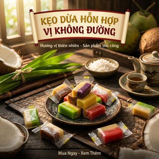 KẸO DỪA NGŨ VỊ KHÔNG ĐƯỜNG, MANG HƯƠNG VỊ XỨ DỪA ĐI KHẮP NƠI 500G - WINNIE HOUSE