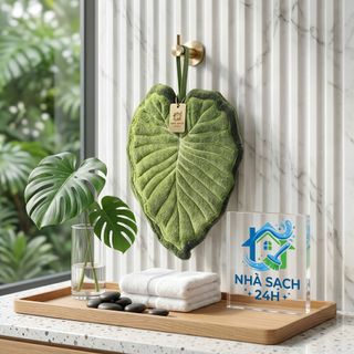 Khăn Lau Tay Hình Lá Sen Cao Cấp - Khăn Treo Nhà Bếp Thấm Nước Nhanh Decor Sang Trọng