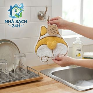 Khăn Lau Tay Corgi Dễ Thương Treo Nhà Bếp – Khăn Thấm Hút Nhanh Mềm Mịn Decor Cute
