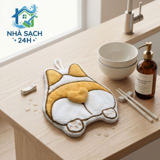 Khăn Lau Tay Corgi Dễ Thương Treo Nhà Bếp – Khăn Thấm Hút Nhanh Mềm Mịn Decor Cute