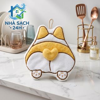 Khăn Lau Tay Corgi Dễ Thương Treo Nhà Bếp – Khăn Thấm Hút Nhanh Mềm Mịn Decor Cute