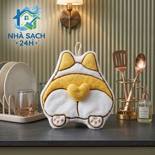 Khăn Lau Tay Corgi Dễ Thương Treo Nhà Bếp – Khăn Thấm Hút Nhanh Mềm Mịn Decor Cute