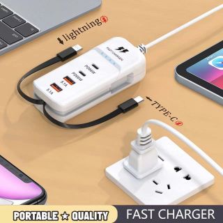 BỘ HUB CHUYỂN ĐA NĂNG 6IN1 (2PD + 2USB) KÈM DÂY LIGHTNING VÀ TYPE-C - BỘ CHIA CỔNG SẠC KÈM 2 DÂY SẠC C06