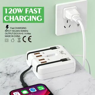BỘ HUB CHUYỂN ĐA NĂNG 7IN1 (2PD + 2USB) KÈM DÂY LIGHTNING + TYPE-C + MICRO TỔNG CÔNG SUẤT120W - BỘ CHIA CỔNG SẠC 7U 120W