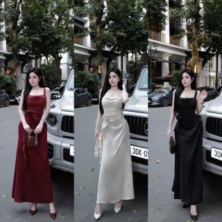 Váy Maxi Lụa Dây Bèo Eo Cổ Vuông - Dáng Dài Sang Trọng