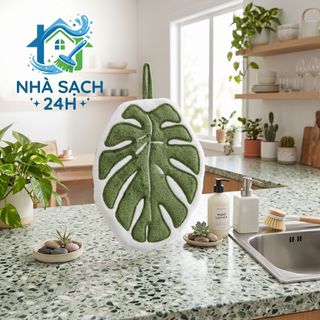 Khăn Lau Tay Hình Lá Monstera Cao Cấp - Khăn Nhà Bếp Thấm Hút Nhanh Decor Lá Cây