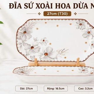 ĐĨA SỨ XOÀI HOA DỪA NÂU 27cm (T30)