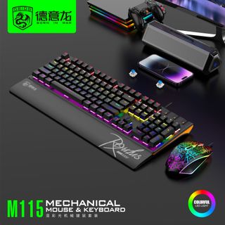 COMBO PHÍM CHUỘT CÓ DÂY CHÍNH HÃNG DEIOG DY-M115 LED RGB (ĐEN) KÈM GIÁ ĐỠ CHỐNG MỎI