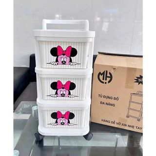 TỦ NHỰA ĐỰNG ĐỒ 3 TẦNG CÓ BÁNH XE HỌA TIẾT MICKEY