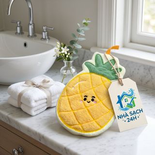 Khăn Lau Tay Kawaii Hình Quả Dứa – Khăn Treo Nhà Bếp Mềm Mịn Thấm Nước Siêu Cute
