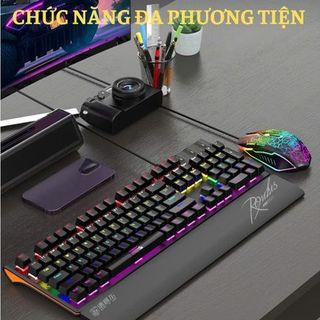 COMBO PHÍM CHUỘT CÓ DÂY CHÍNH HÃNG DEIOG DY-M115 LED RGB (TRẮNG) KÈM GIÁ ĐỠ CHỐNG MỎI
