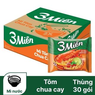 ]Thùng 30 Gói] Mì 3 Miền Tôm Chua Cay 65g