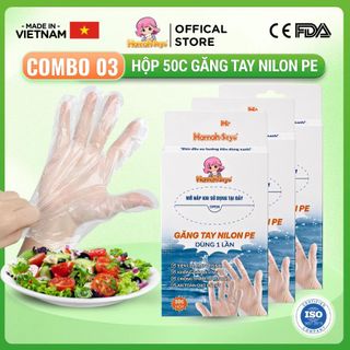 Găng tay Nilon loại dày dùng 1 lần Hannah Seyo chất liệu PE dai dễ sử dụng, an toàn - Hộp 50 chiếc