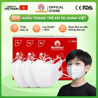 Thùng 200c Khẩu trang KID 5D Hannah Seyo cho bé dưới 25kg 3 lớp kháng khuẩn lọc bụi mịn chống nắng