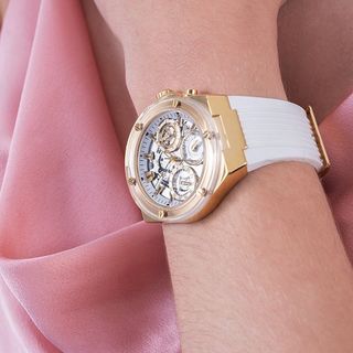 ĐỒNG HỒ NỮ CAO CẤP GUECS ECO FRIENDLY DÂY CAO SU TRONG SUỐT CHONOGRAP FULL KIM