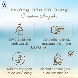 Tinh chất CĂNG BÓNG SALLY WHITE- PREMIUM AMPOULE dưỡng ẩm hỗ trợ ngăn ngừa lão hoá và nám sạm