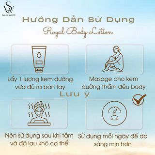 Combo 3 Kem body SALLY WHITE-ROYAL BODY LOTION 200ml cấp ẩm, giảm thâm sạm, giúp da trắng mịn màng