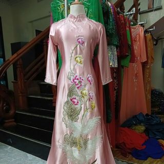 Áo dài dự tiệc ngồi sui chất lụa ruby thiêu cao cấp