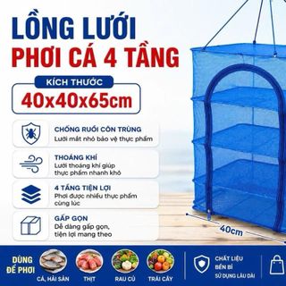 Lồng phơi thực phẩm 4 tầng sạch sẽ, gấp gọn tiện lợi - Kích thước 40x40x65cm - Chống ruồi, côn trùng - Thoáng khí - Gấp gọn - Tiện lợi
