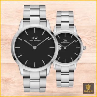 ĐỒNG HỒ NAM NỮ CAO CẤP D WELLINGTON ICONIC THÉP BẠC MẶT ĐEN FULLBOX