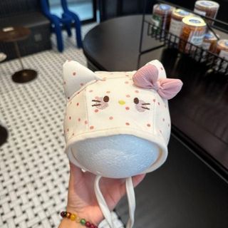 Mũ Tai Mèo Nơ Đỏ Cho Bé Gái – Mũ Bảo Vệ Tai Kèm Dây Buộc, Phong Cách Công Chúa Dễ Thương Cho Bé 3-24 Tháng AB84
