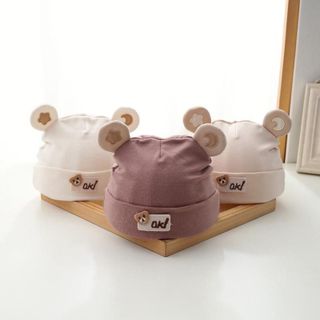 Mũ Tai Gấu Cho Bé Sơ Sinh, Mũ Cotton Co Giãn Mềm Mại, Mũ Beanie Giữ Ấm Đầu Cho Bé Trai Bé Gái 0-24 Tháng AB79