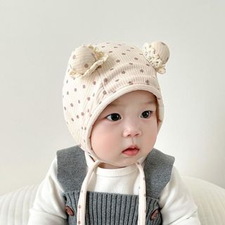 Mũ Tai Gấu Chấm Bi Cho Bé Sơ Sinh 0-24 Tháng – Vải Cotton Mềm Mại, Có Dây Buộc, Phong Cách Hàn Quốc Dễ Thương AB76