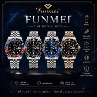 ĐỒNG HỒ NAM CHÍNH HÃNG FUNMEI F004 GMT DÂY INOX FULLBOX TEM