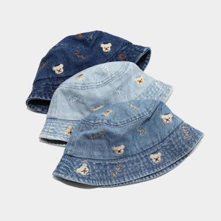 Mũ Bucket Jean Thêu Gấu Teddy Cho Bé, Mũ Vành Tròn Chống Nắng Thời Trang Hàn Quốc AB74