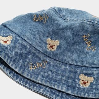 Mũ Bucket Jean Thêu Gấu Teddy Cho Bé, Mũ Vành Tròn Chống Nắng Thời Trang Hàn Quốc AB74