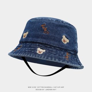 Mũ Bucket Jean Thêu Gấu Teddy Cho Bé, Mũ Vành Tròn Chống Nắng Thời Trang Hàn Quốc AB74