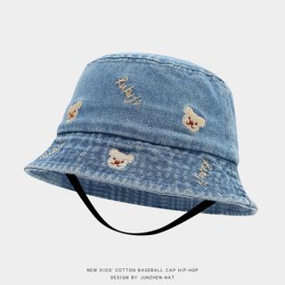 Mũ Bucket Jean Thêu Gấu Teddy Cho Bé, Mũ Vành Tròn Chống Nắng Thời Trang Hàn Quốc AB74