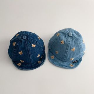 Mũ Lưỡi Trai Mềm Denim Thêu Gấu Cho Bé Trai Bé Gái – Nón Jean Hàn Quốc Dễ Thương, Thoáng Mát, Chống Nắng AB72