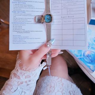 ĐỒNG HỒ NỮ CHÍNH HÃNG FUNMEI FL109 MEMORIES DÂY LƯỚI MĂT VUÔNG ĐÍNH ĐÁ FULLBOX