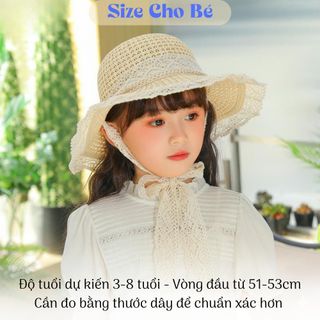 Mũ Cói Đi Biển Cho Bé Gái Kahats Vành Rộng Chống Nắng Ren Xinh Xắn Gấp Gọn Không Bị Mất Phom